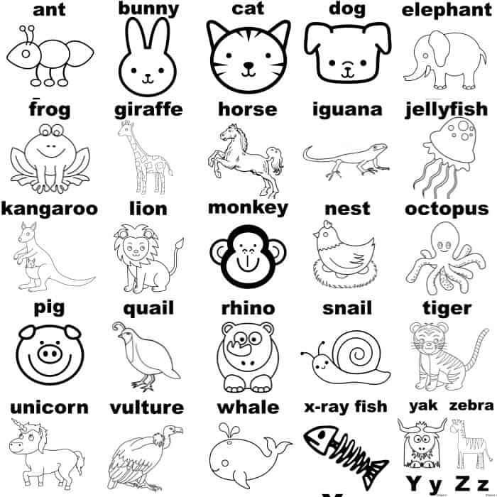 A To Z Animals Coloring Pages Alphabet Printable Coloring Pages - Made with HAPPY