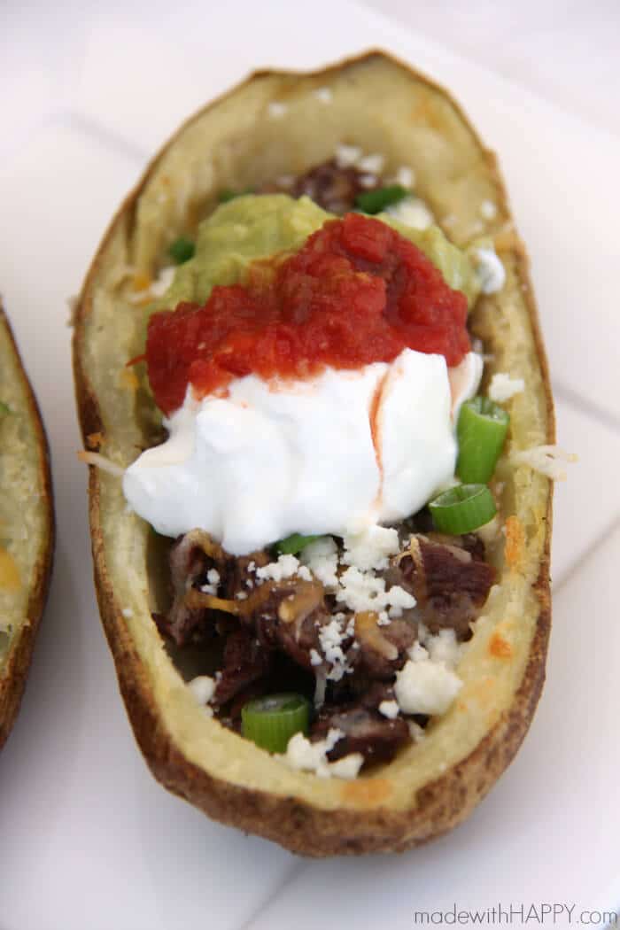 Carne Asata Potato Skins, shared by Made with Happy at the Clever Chicks Blog Hop Carne Asata Potato Skins, shared by Made with Happy at the Clever Chicks Blog Hop