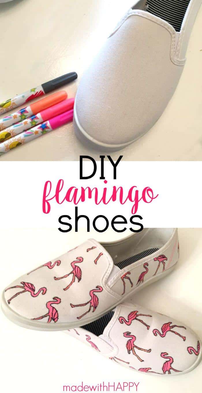 DIY Flamingo Shoes Tutorial | Decorate your own shoes crafts | Fun for a party or wearable art | www.madewithHAPPY.com
