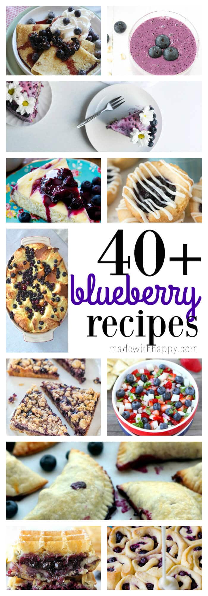 40+ Blueberry Recipes | Blueberry Breakfast | Blueberry Lunch | Blueberry Desserts | Blueberry Drinks | www.madewithHAPPY.com