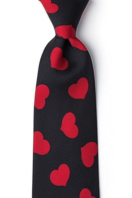 Black Mens Tie with Red hearts