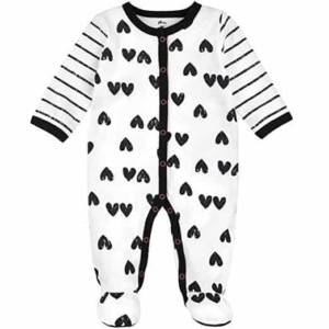 Black and White Heart Petit Lem Baby Footed Sleeper