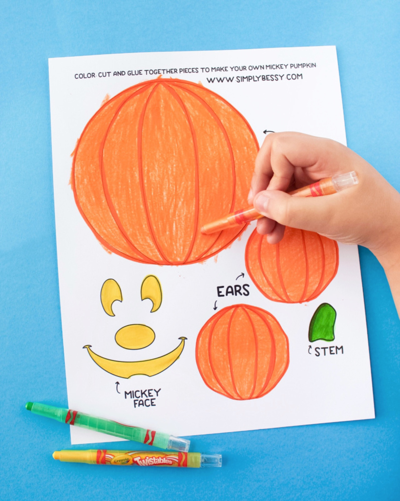 child coloring mickey pumpkin craft