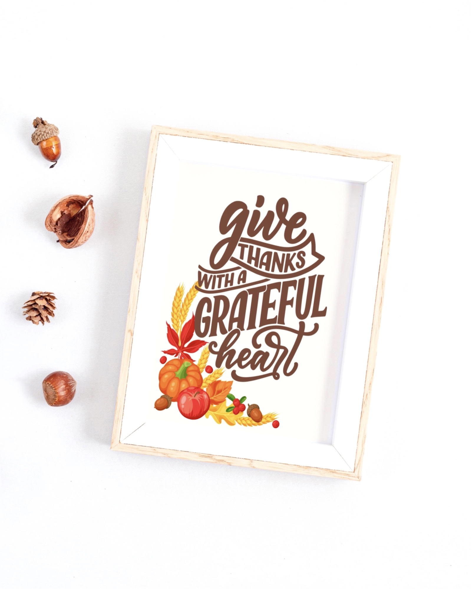 free printable thanksgiving art print white frame