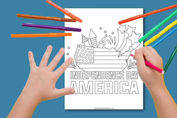 kid with American flag color page