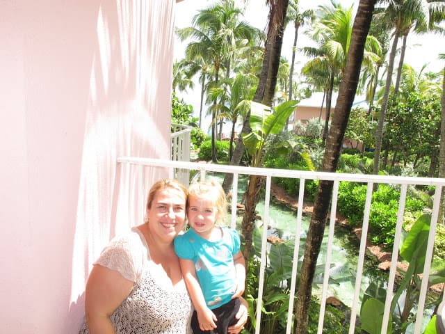 Mother and daughter on balcony at Atlantis