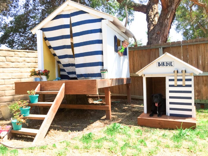 DIY Dog House | Barn Door Dog House | Farm style dog house | Beach house dog house | @nationalhrdware www.madewithhappy.com