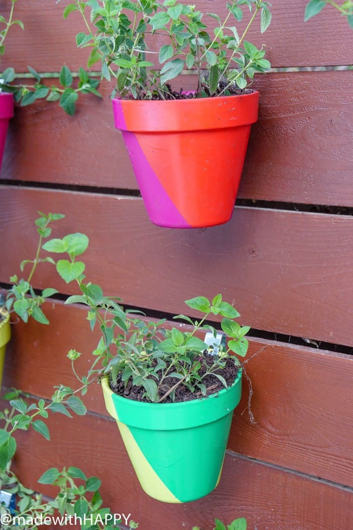 Color Blocking Flower Pots. Rainbow Vertical Garden. Colorful garden pots brighten up any outside space.
