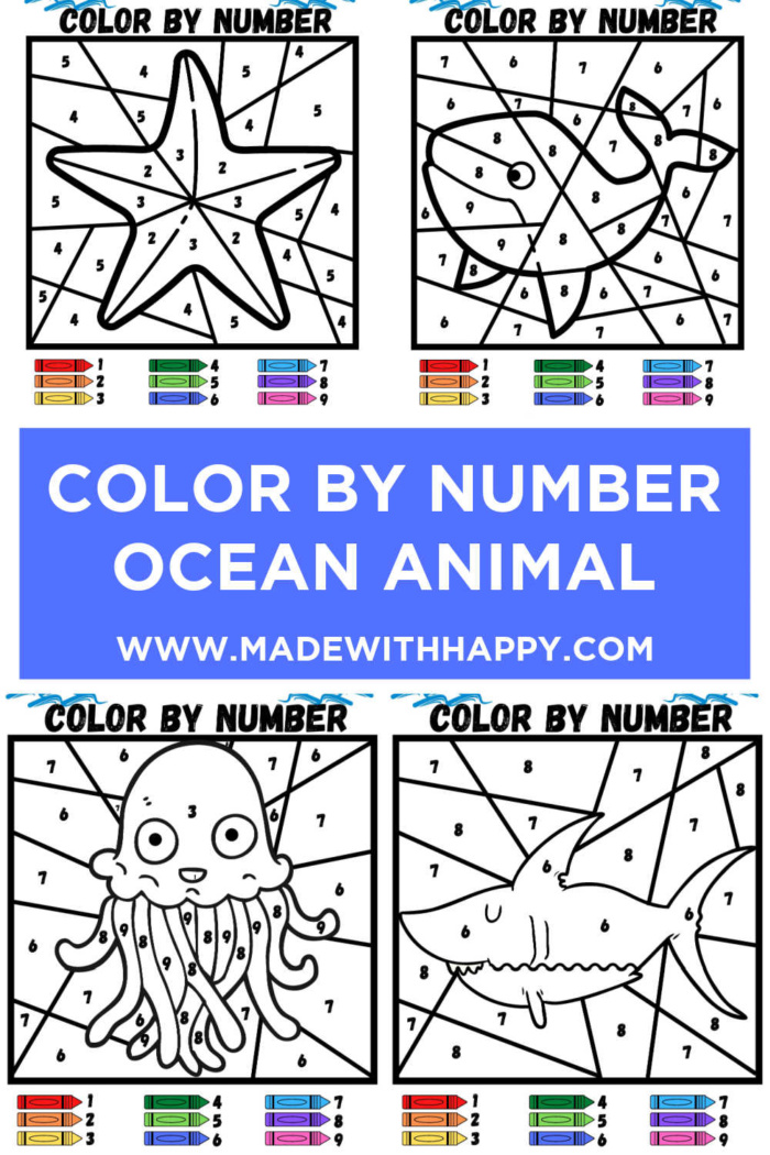 Color By Number Ocean Animals - 4 Free Printables - Made with HAPPY
