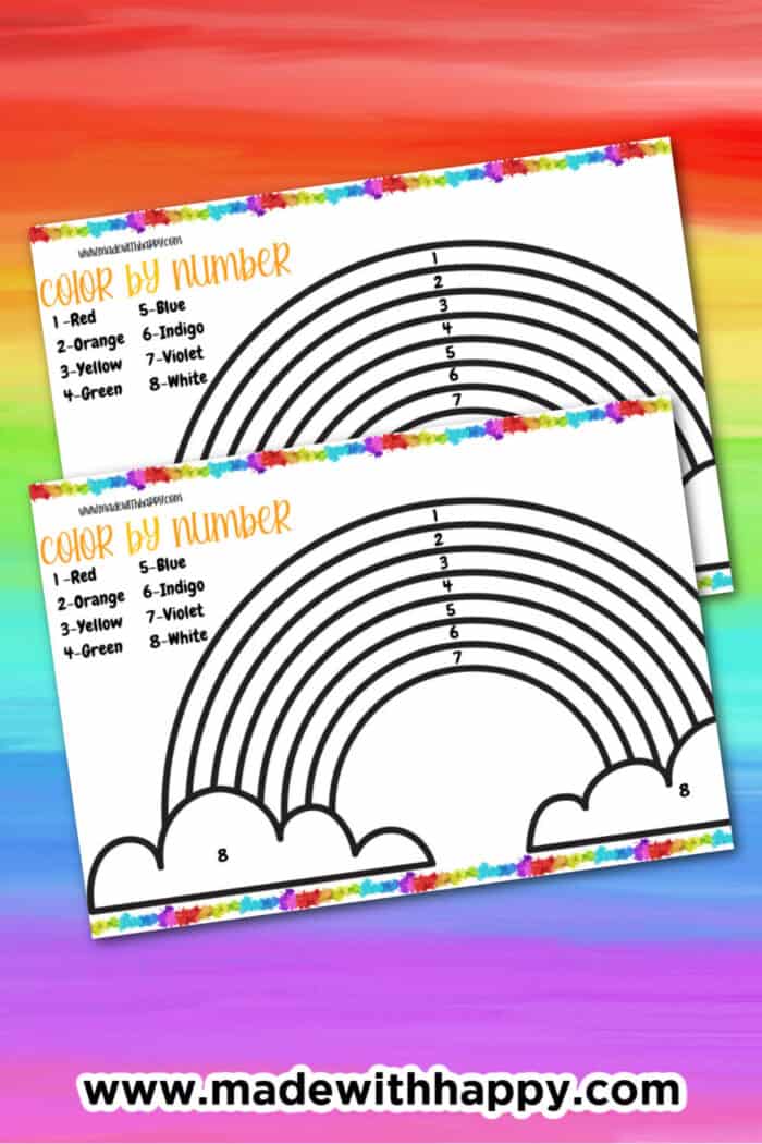 Free Printable Color By Number Rainbow Made with HAPPY
