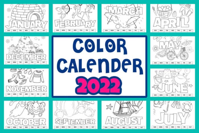 Free Printable Coloring Calendar 2022 Printable Coloring Calendar 2022 - Made With Happy