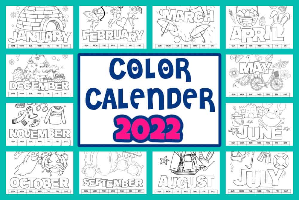 Calendar 2022 Coloring Pages.Printable Coloring Calendar 2022 Made With Happy