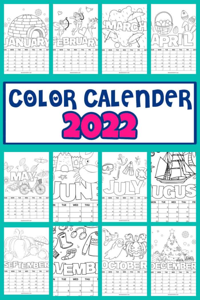 Coloring Calendar 2022 Printable Printable Coloring Calendar 2022 - Made With Happy