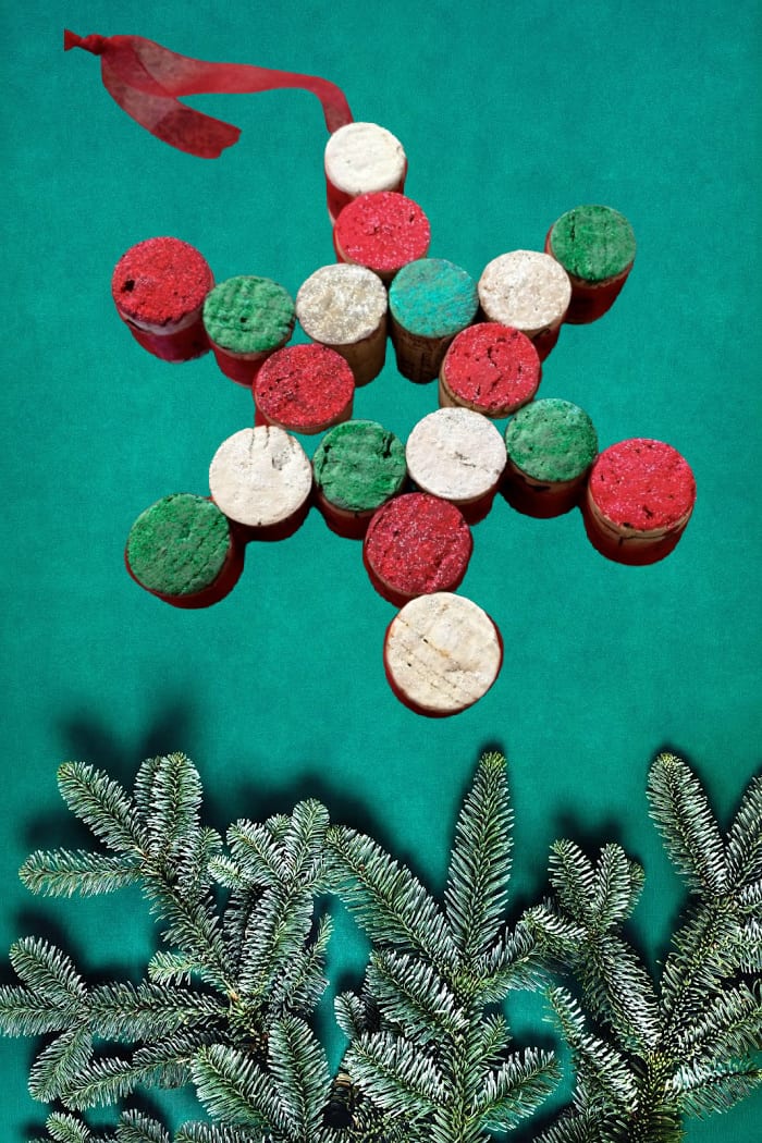Red and Green Cork Snowflake Ornament