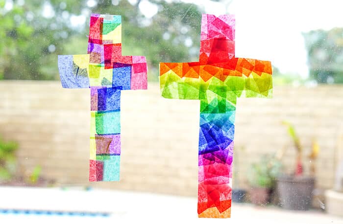 Easy Easter Crafts. This Easter Suncatcher Craft is perfect kids Easter craft. We're show you just how to make a suncatcher with tissue paper.