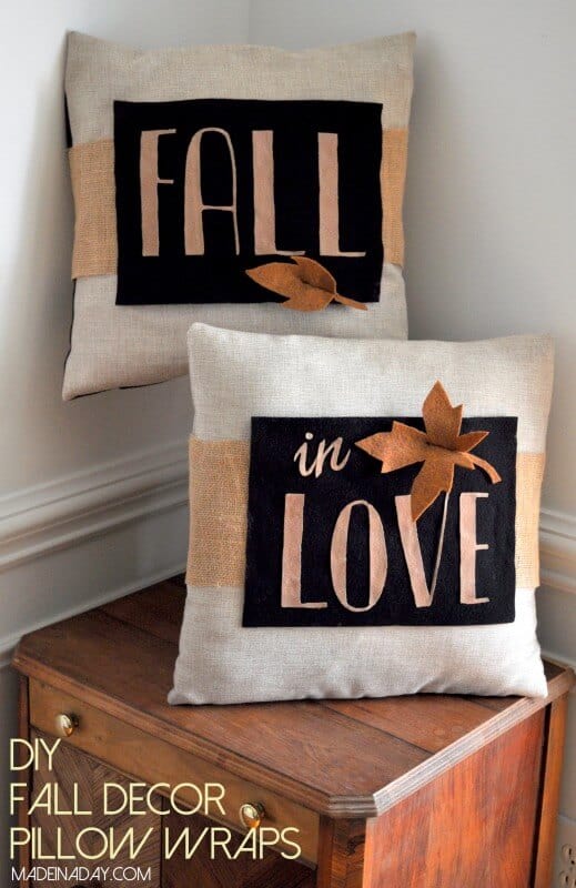 DIY Fall Decor Pillow Wraps - Made in a Day | 15 DIY Fall Crafts | www.madewithHAPPY.com