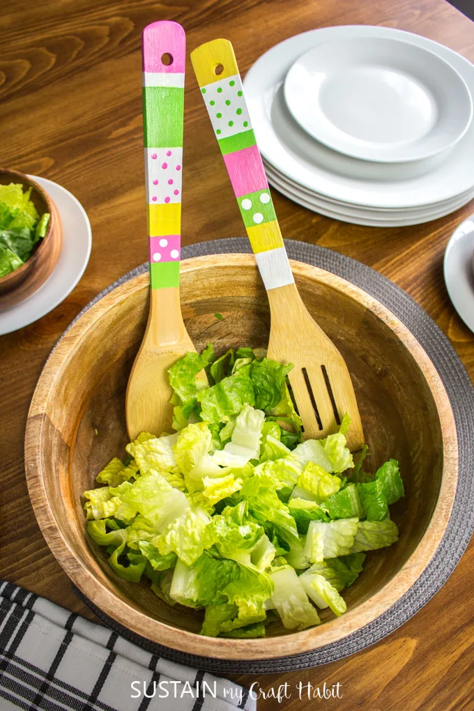 DIY Painted wood salad tongs