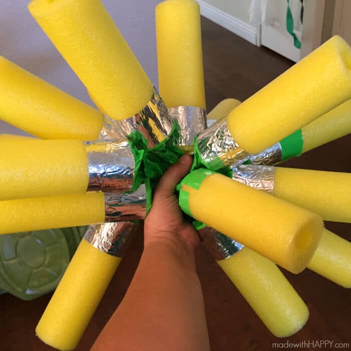 DIY Teenage Mutant Ninja Turtle Nunchucks | Teenage Mutant Ninja Turtle Party Ideas | TMNT Party Ideas | TMNT Shells | Pool Noodle Nunchucks | Ninja Turtle Cookies | www.madewithhappy.com