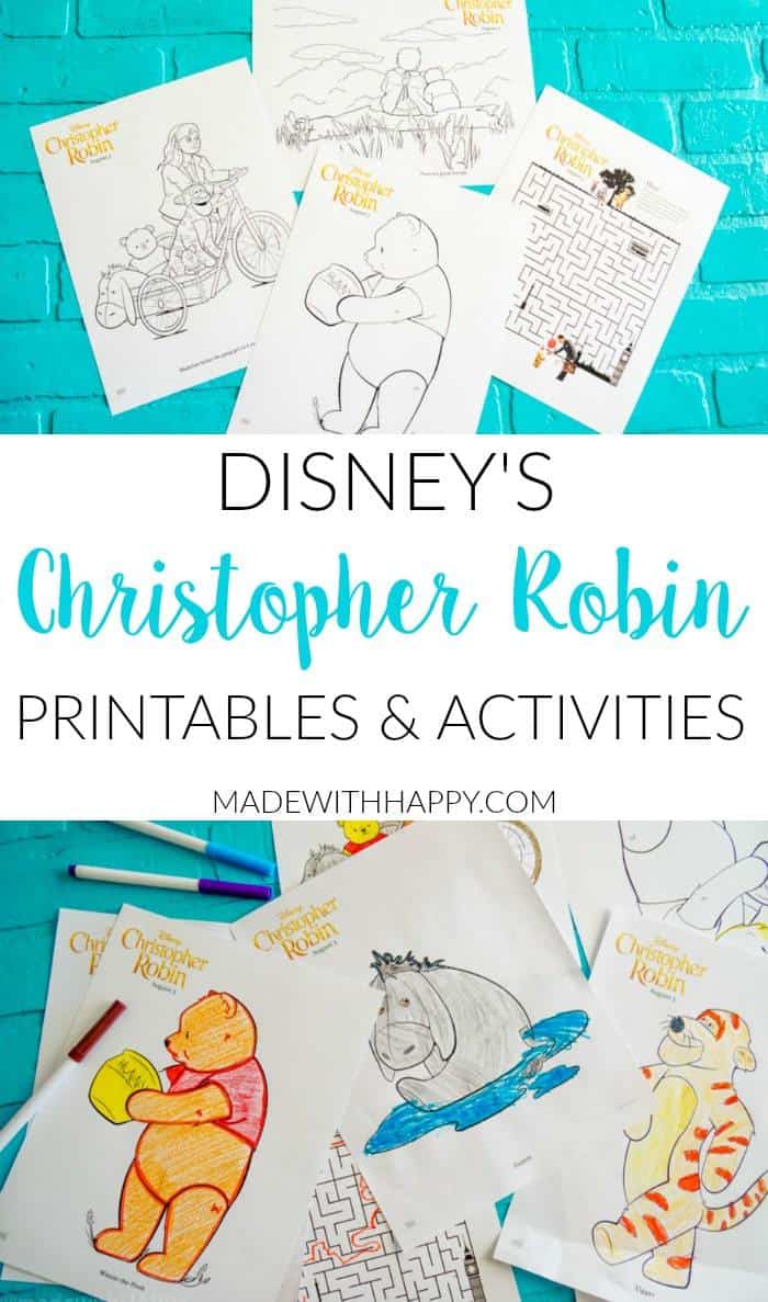 Disney's Christopher Robin Movie Printable and Activity Sheets. Coloring pages for the Christopher Robin Movie. Disney's Christopher Robin Movie Printable and Activity Sheets. Winnie the Pooh Party Decorations. Activity Ideas for Winnie the Pooh fans. Christopher Robin and the 100 acre woods. Pooh party ideas.