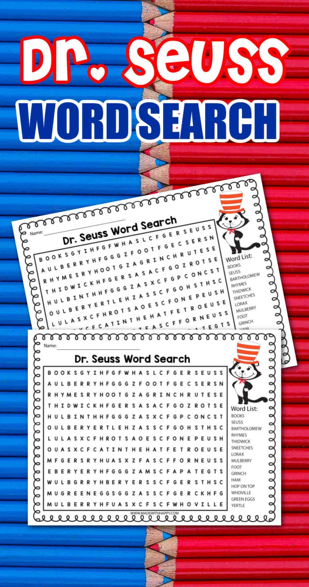 Free Printable Dr. Seuss Word Search - Made with HAPPY
