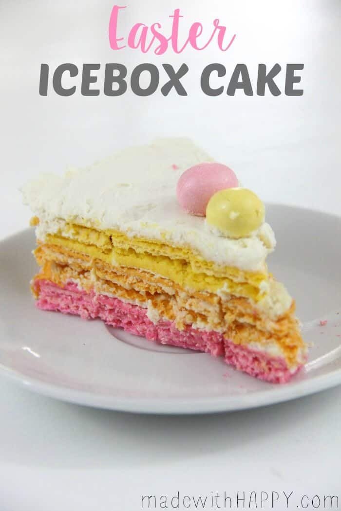 Easter Icebox Cake | Wafer Icebox Cake | Cream Cheese Icebox Cake | Rainbow Icebox Cakes | Chocolate Oreo Icebox Cake | Oreo Desserts | Oreo Cake | No Bake Desserts made with oreos | Simple Desserts | Icebox Cake | www.madewithhappy.com