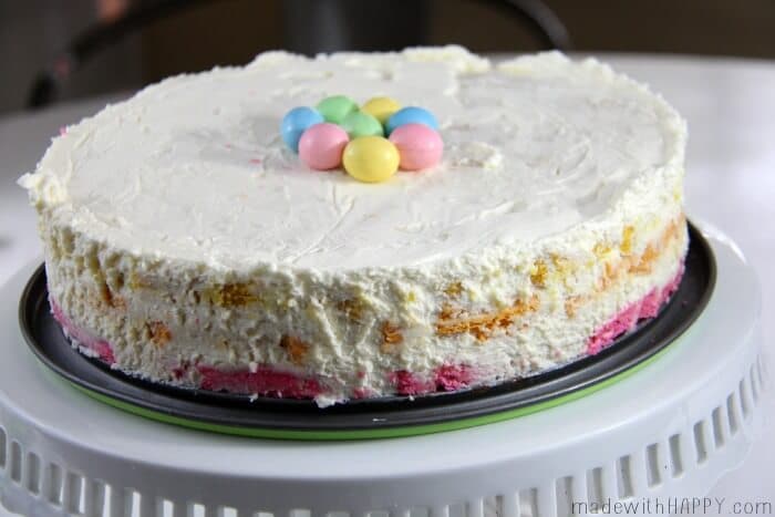 Spring Rainbow Icebox Cake | Easter Dessert | Bright Colored Icebox Cake | Cream Cheese Cake | www.madewithHAPPY.com