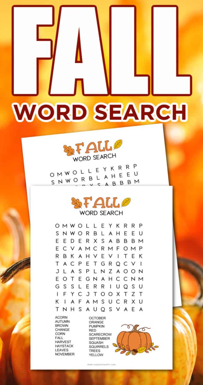 Free Fall Word Search Printable For Kids - Made with HAPPY