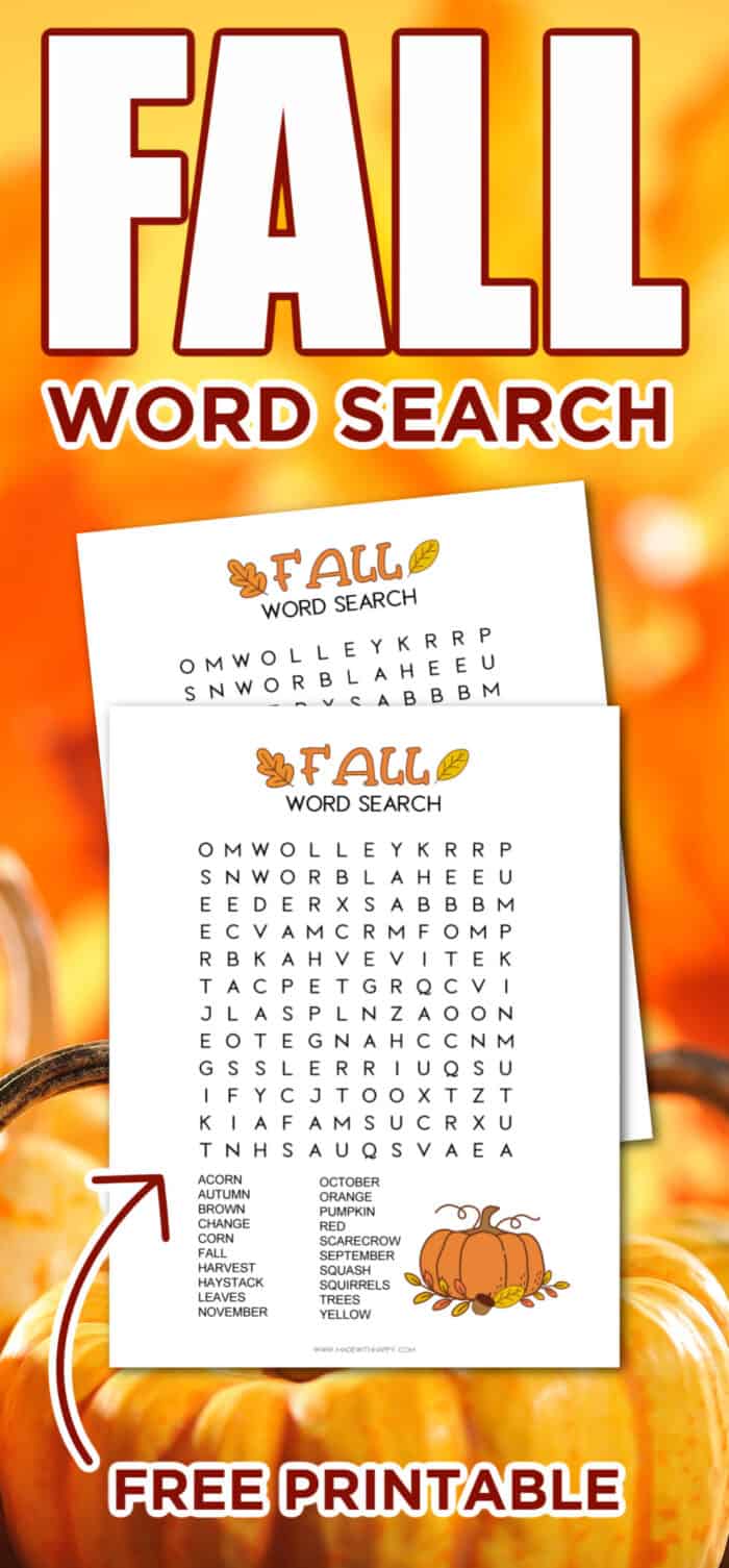Fall Word Search Printable - Made with HAPPY