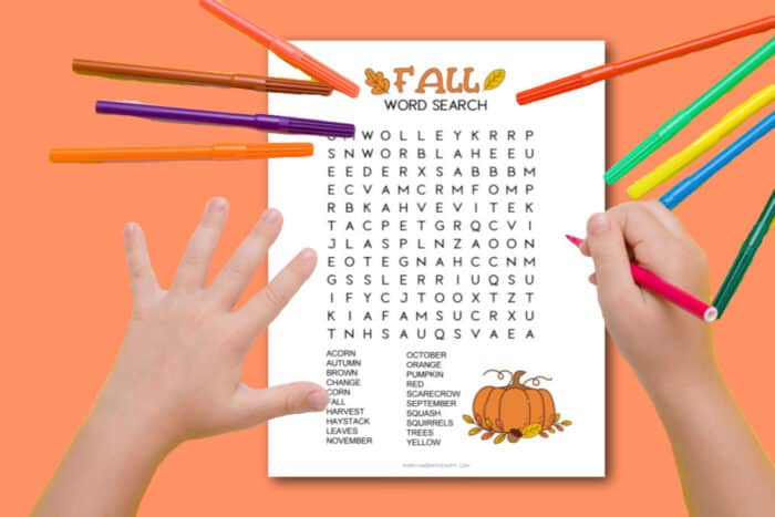 Kids Hands with Thanksgiving Word Search Printable