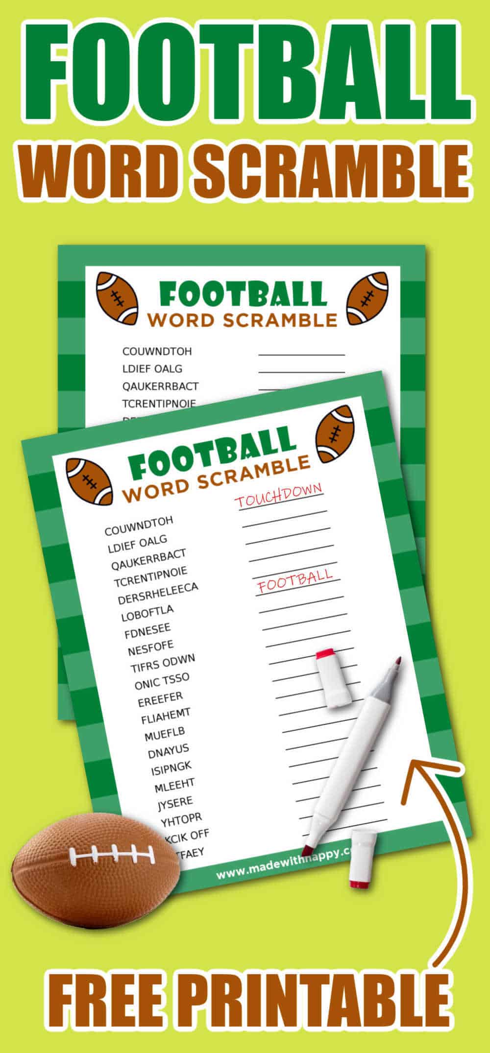 Free printable football word scrambles