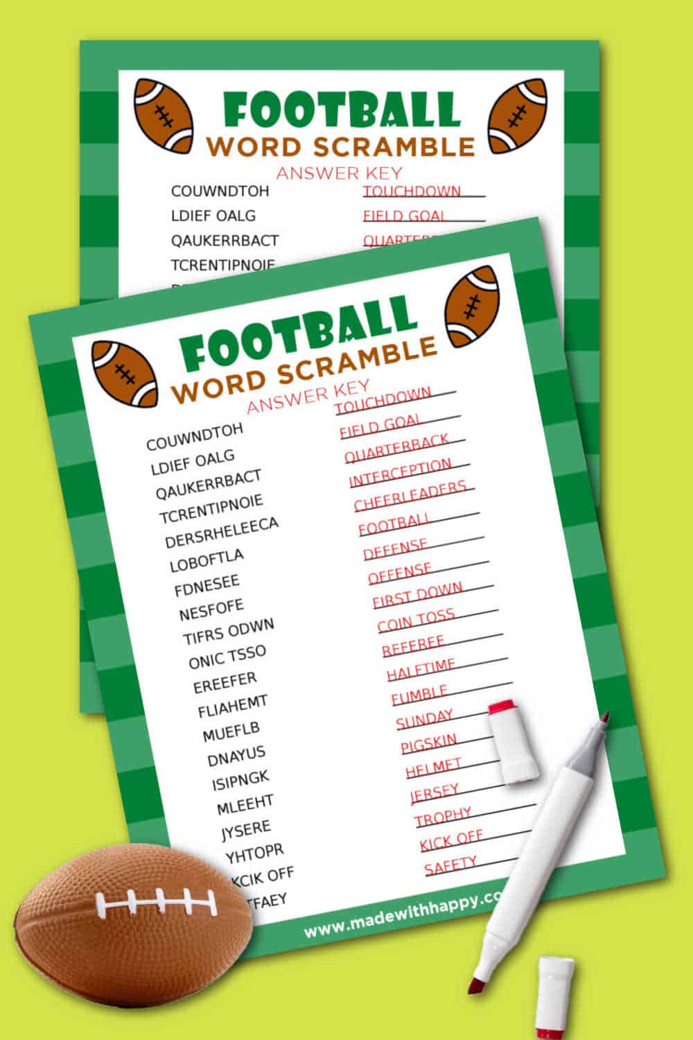 Football Word Scramble Answers