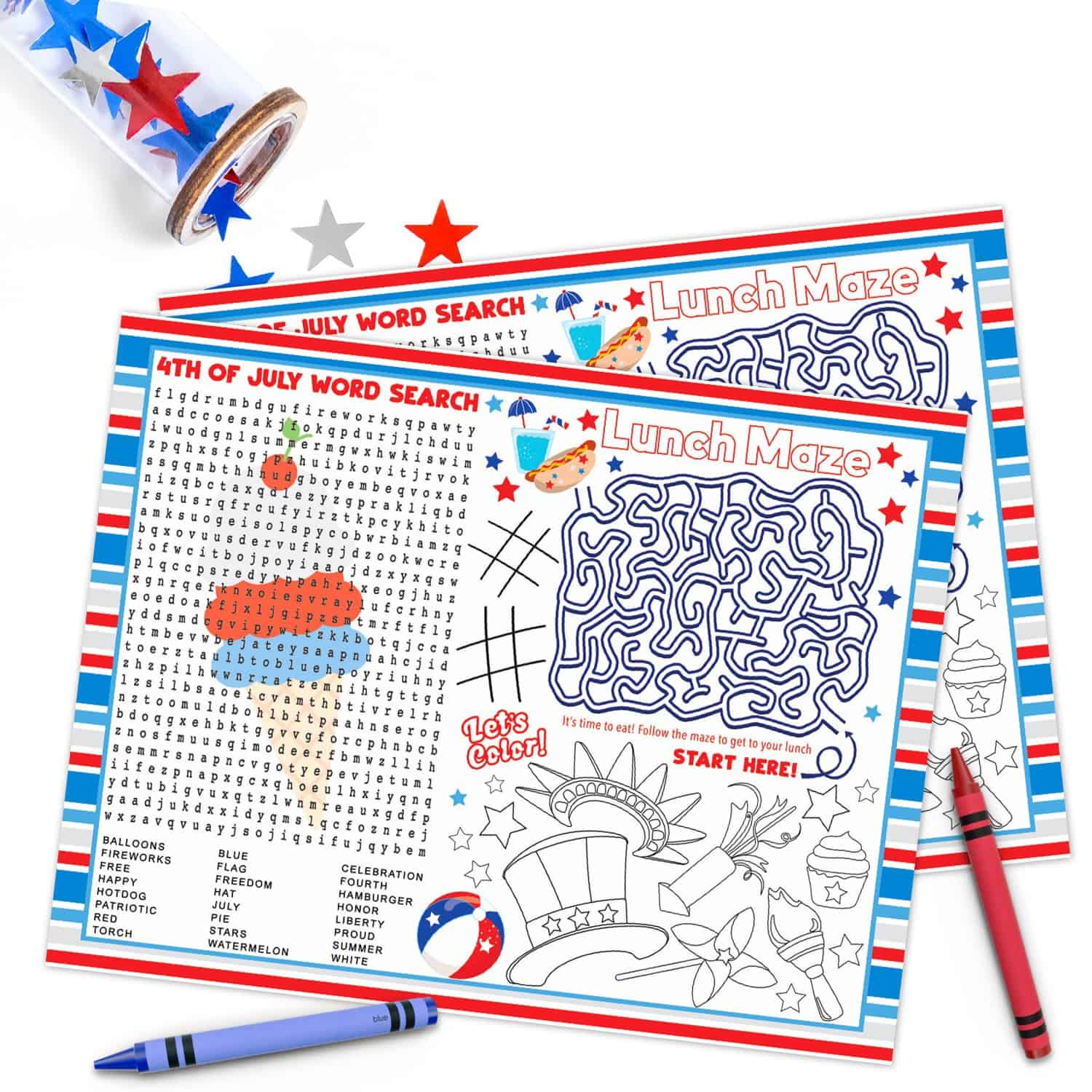 Word Searches and Coloring Pages for July 4th