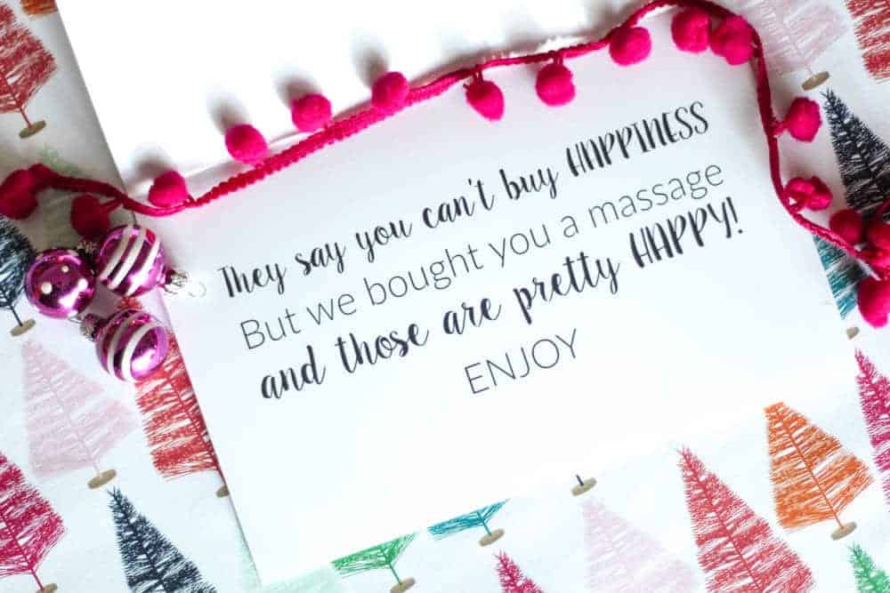 The Perfect Last Minute Gift | Gift of Massage | Free Printable Holiday Card for a massage | Massages are pretty HAPPY | Massage Quote | www.madewithhappy.com