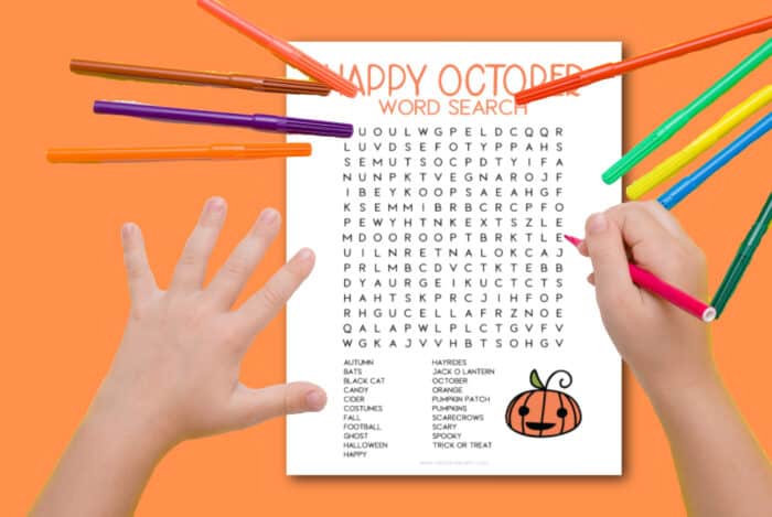 Happy October Word Search Puzzle For Kids