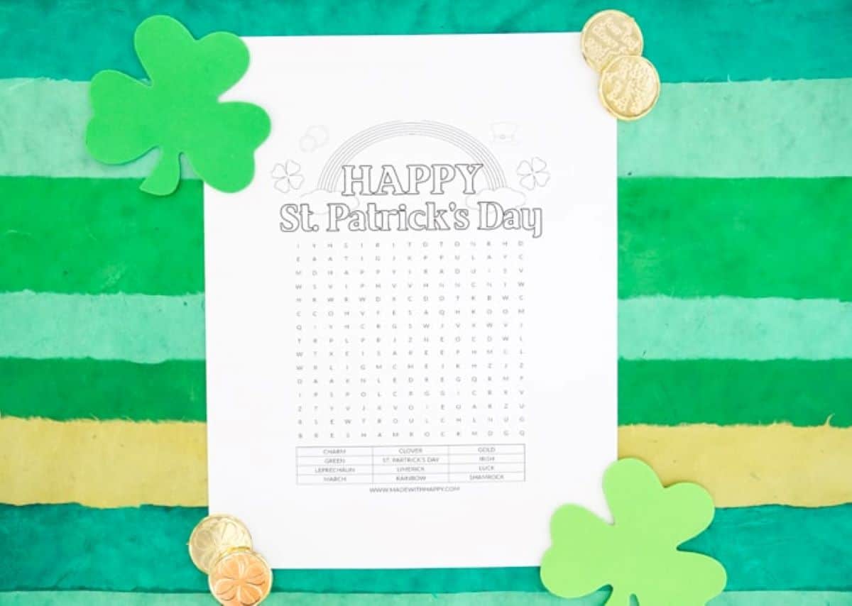 Happy St. Patrick's Day Coloring Word Search