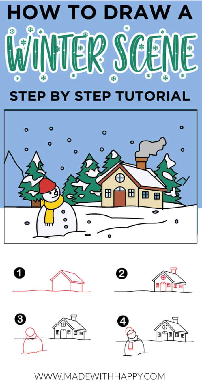 how to draw a winter scene step by step