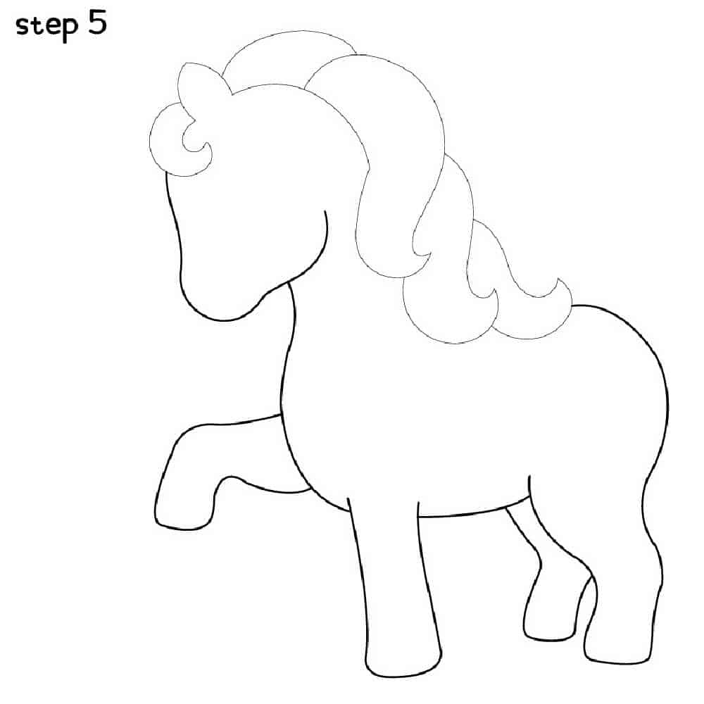 the fifth step is to draw the unicorns mane and ear