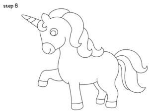 the last step is go over the main lines of your unicorn drawing with a dark pencil