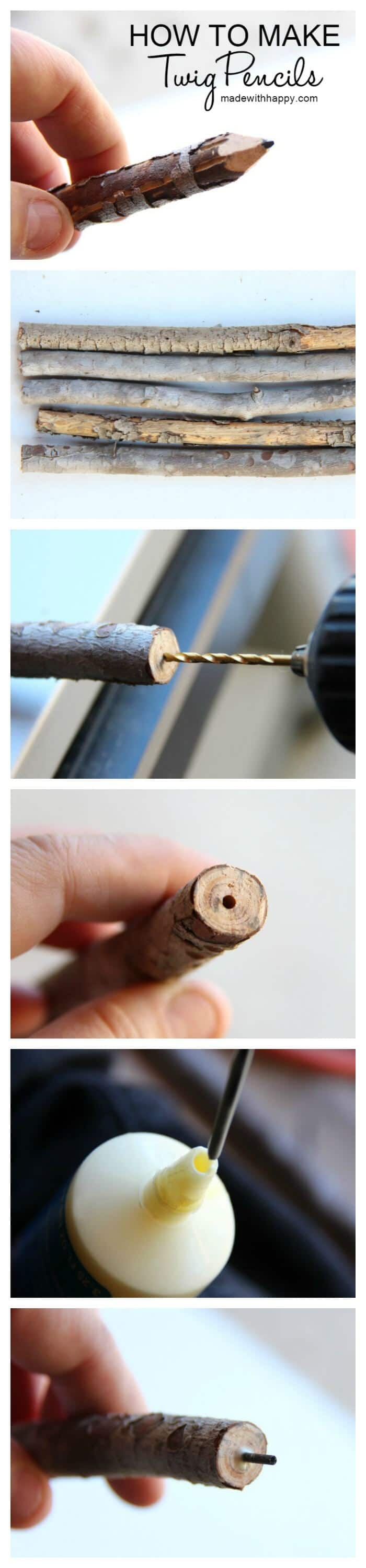 How to make twig pencils | Making pencils out of branches and twigs | DIY Pencils | www.madewithhAPPY.com