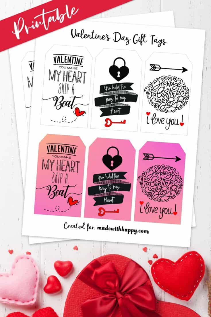 Free Printable Valentine Tags - Made with HAPPY