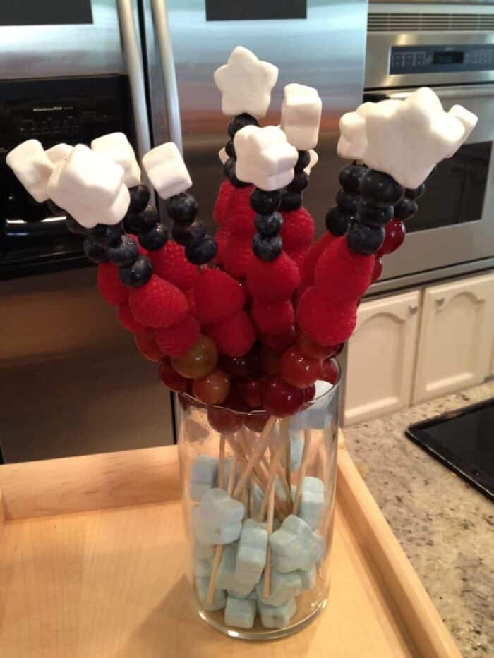 4th of July Fruit Skewers are perfect for any fourth of July party. These Fruit skewers are great as a side dish or fourth of july appetizer. 