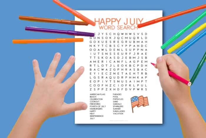 word search for the month of July