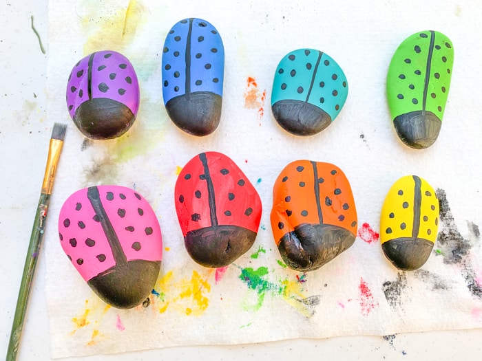 how to paint a ladybug on a rock