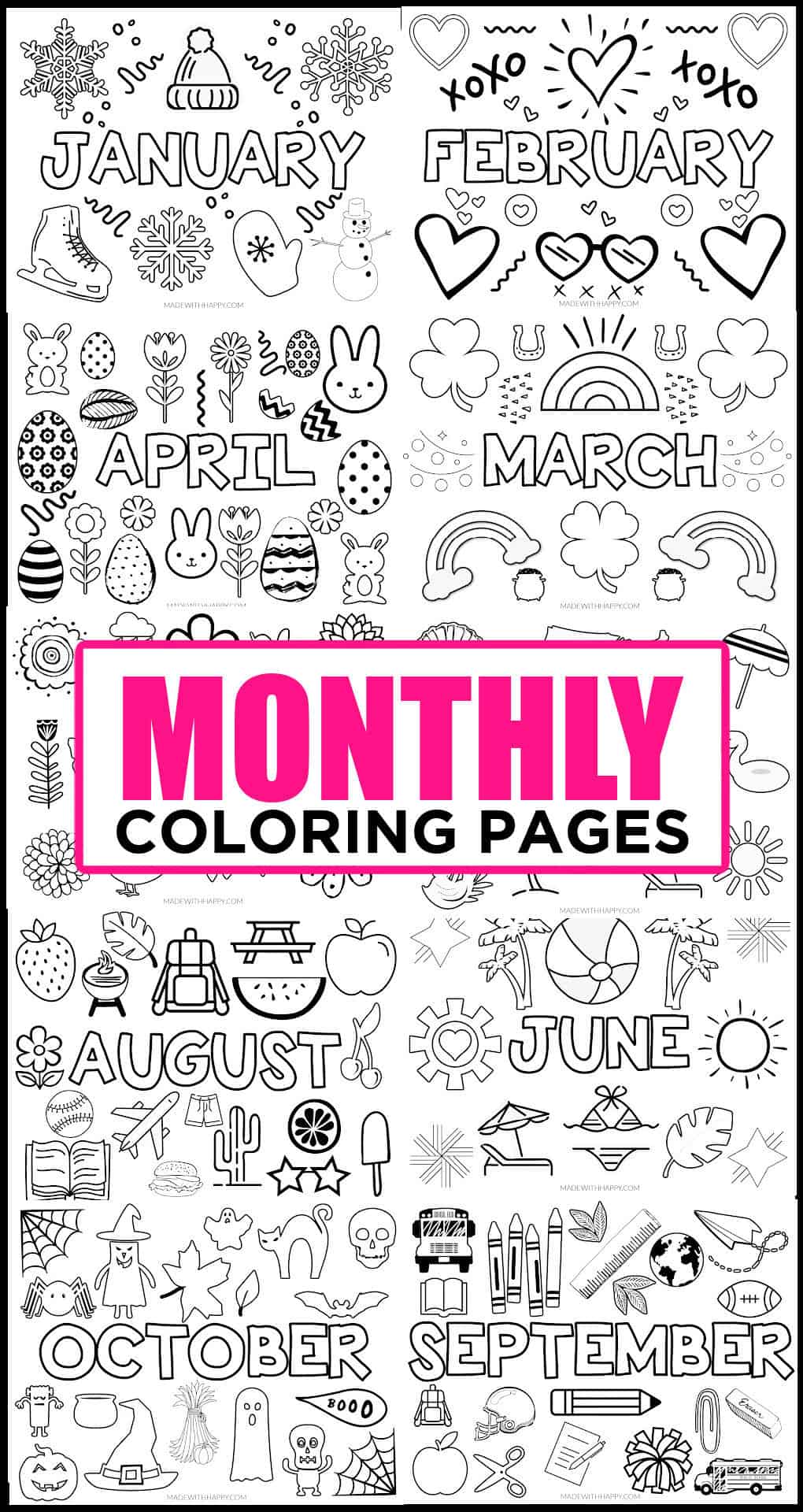 Months of The Year Coloring Pages - Made with HAPPY