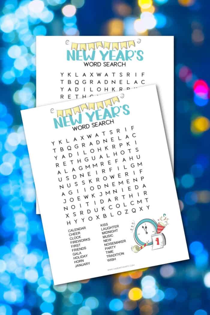 Free printable New Year's Eve Word Search