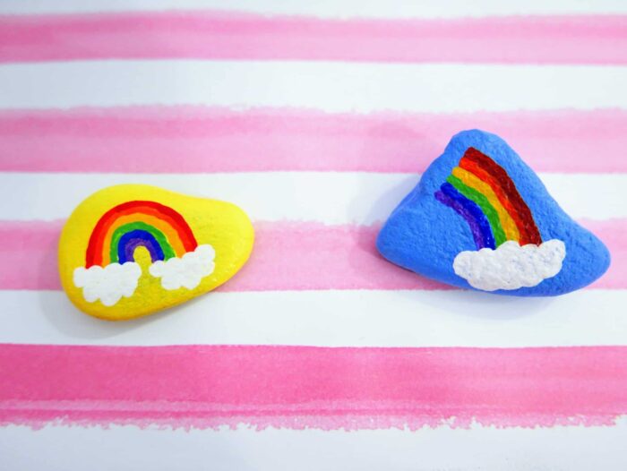 Rainbow Painted Rocks Blue and Yellow