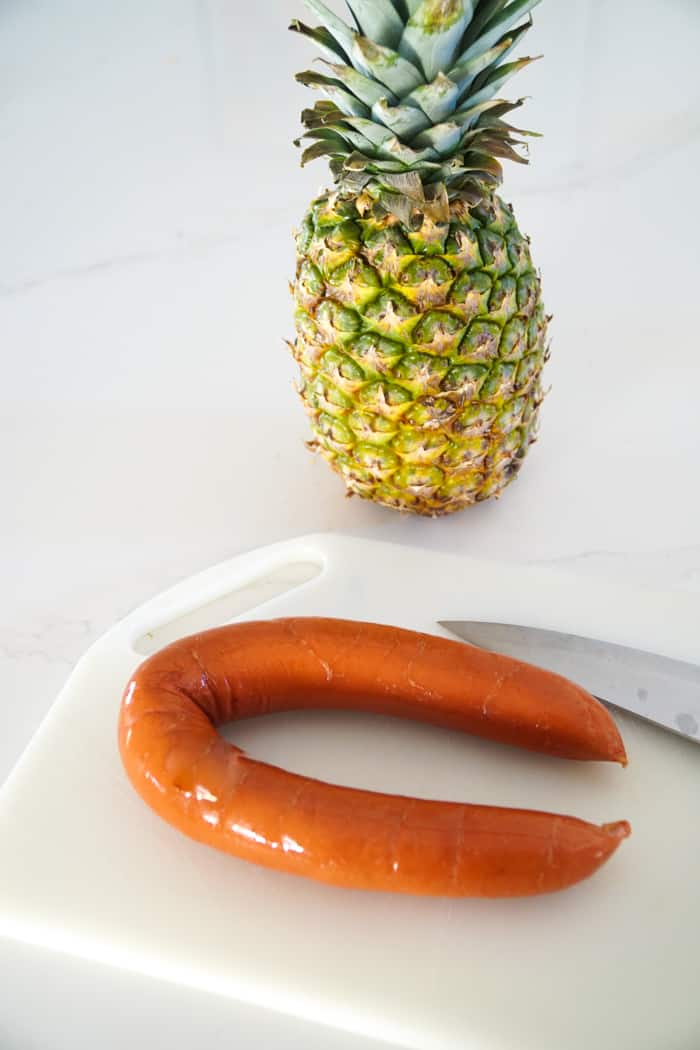 a kielbasa sausage on a counter