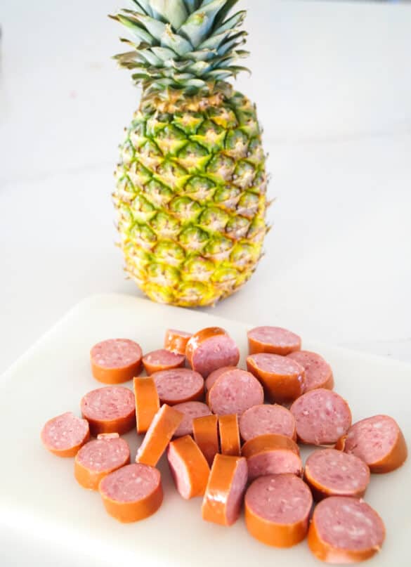 Glazed Sausage Pineapple Appetizers Made with HAPPY