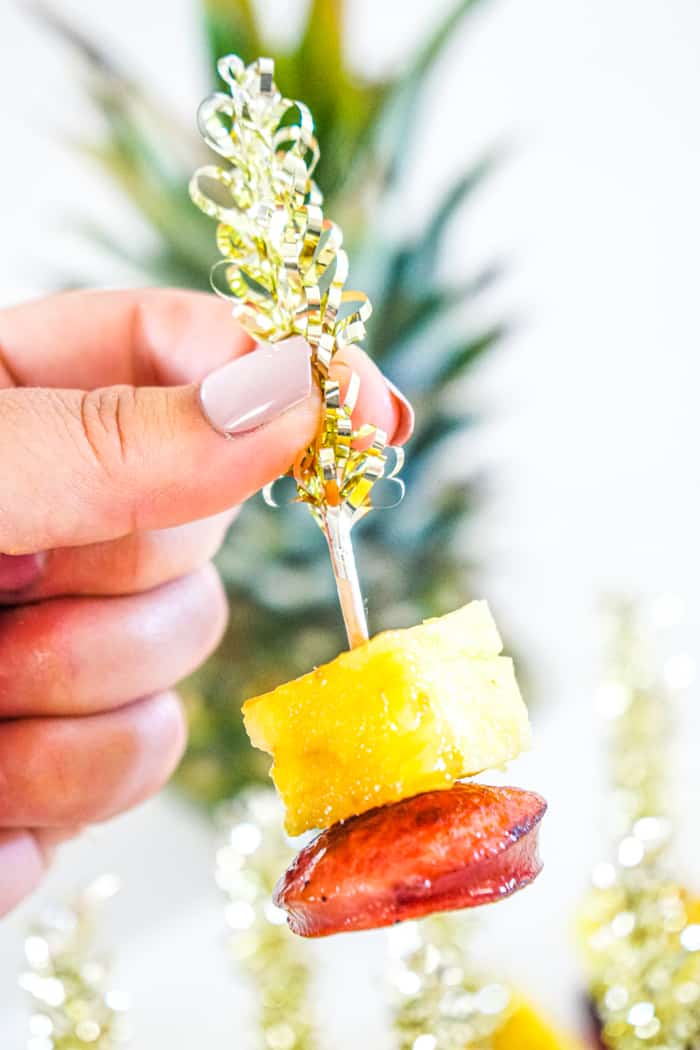 Glazed Sausage Pineapple Appetizers Made with HAPPY