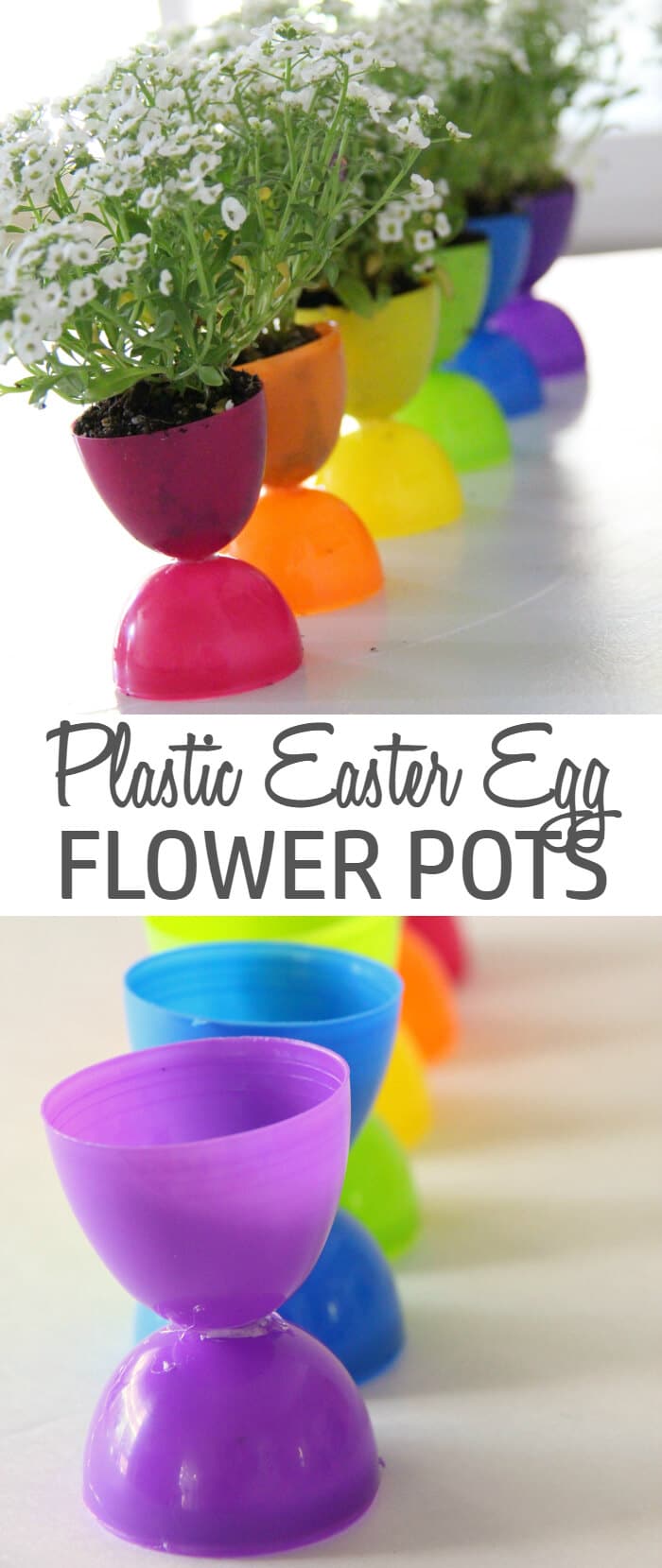 Plastic Easter Egg Crafts - planters empty and with plants